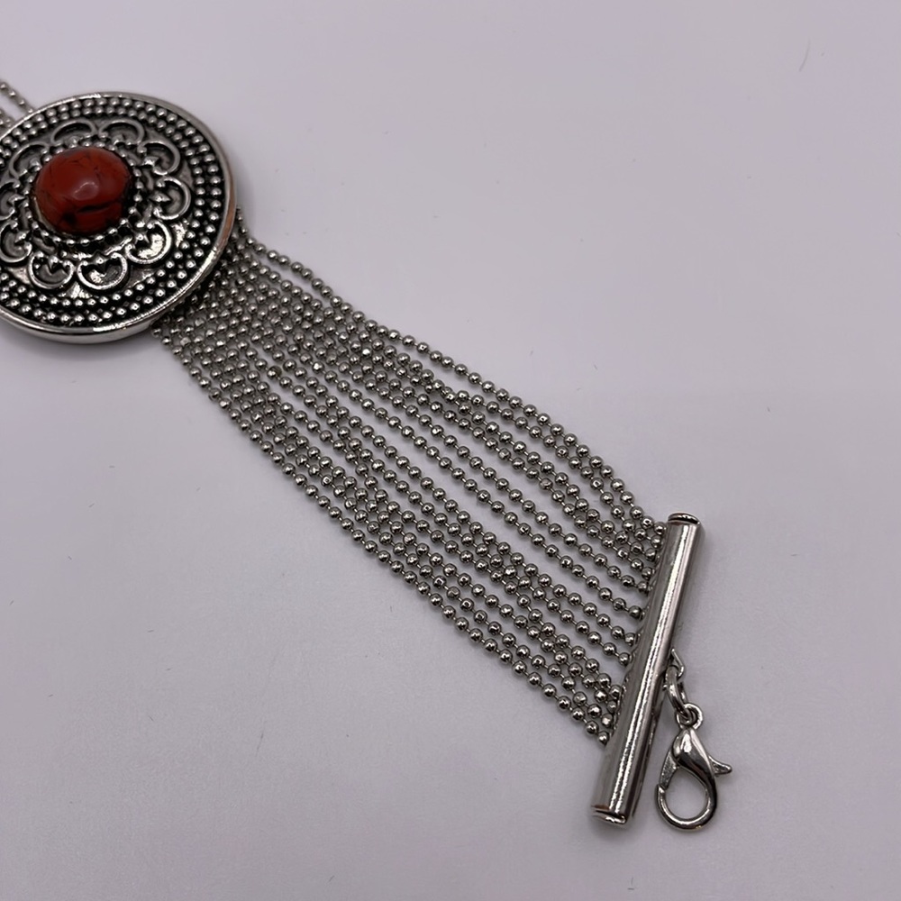 Silver Tone Southwestern Style Chain Bracelet Adjustable - Picture 5 of 8